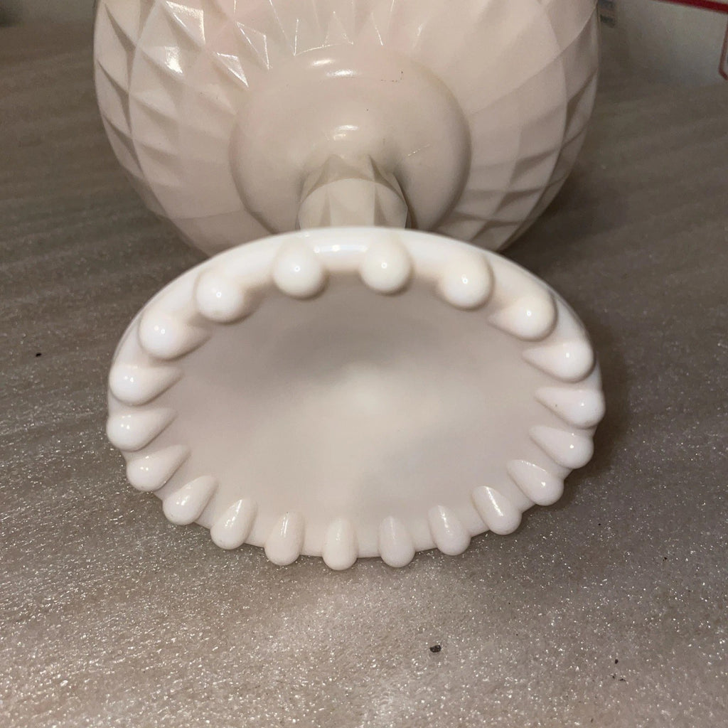 Jeanette Pink Milk Glass Vintage Pedestal Compote Windsor Pattern