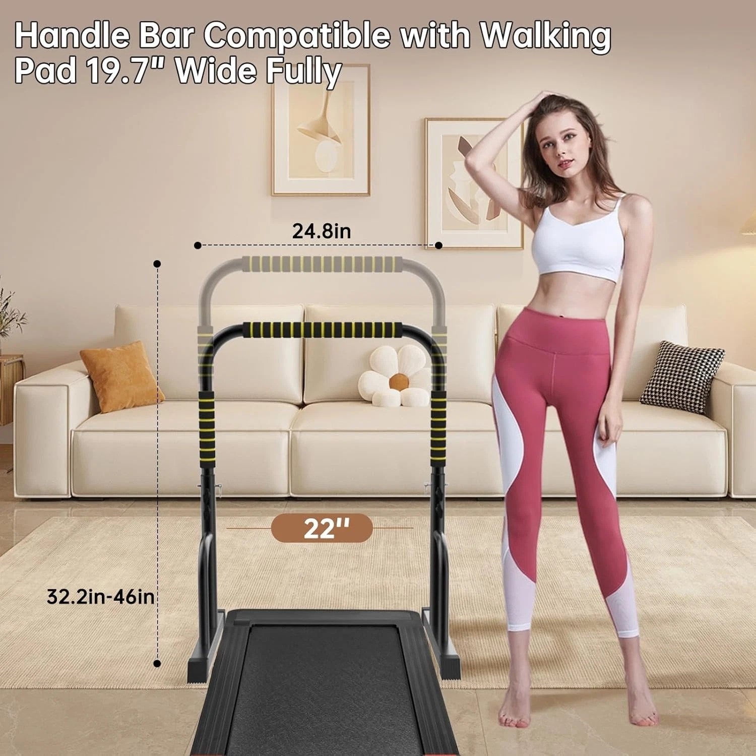Adjustable Walking Pad Handle - Black/Yellow=