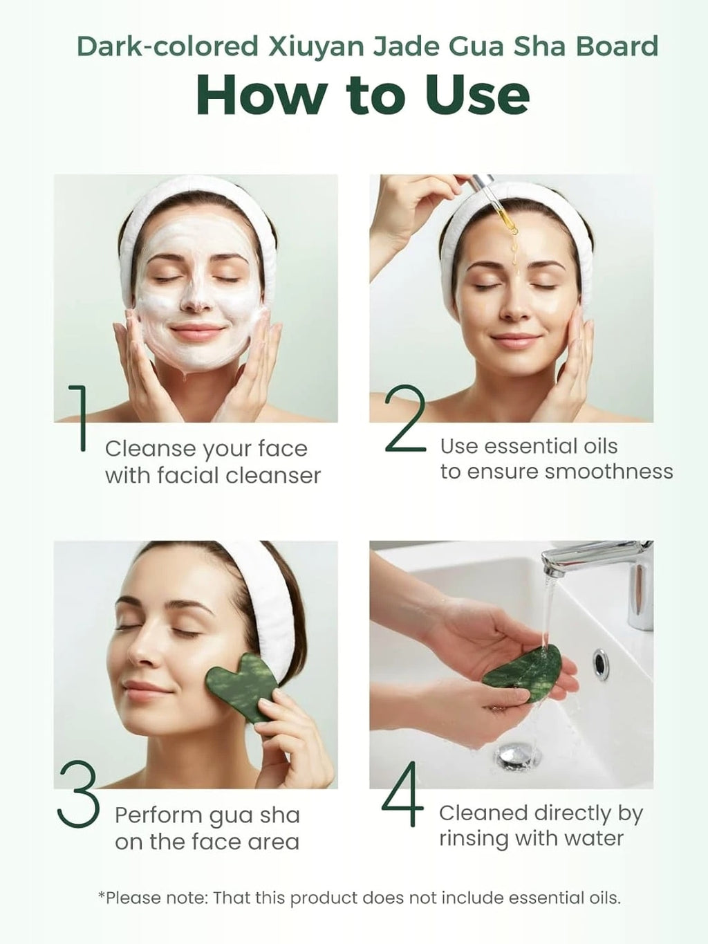 Natural Jade Stone Gua Sha Tool for Face Massage, Therapy and Acupuncture Trigger