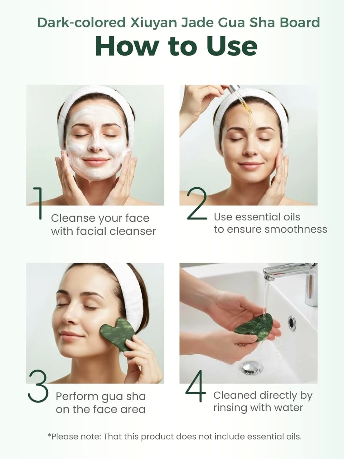 Natural Jade Stone Gua Sha Tool for Face Massage, Therapy and Acupuncture Trigger