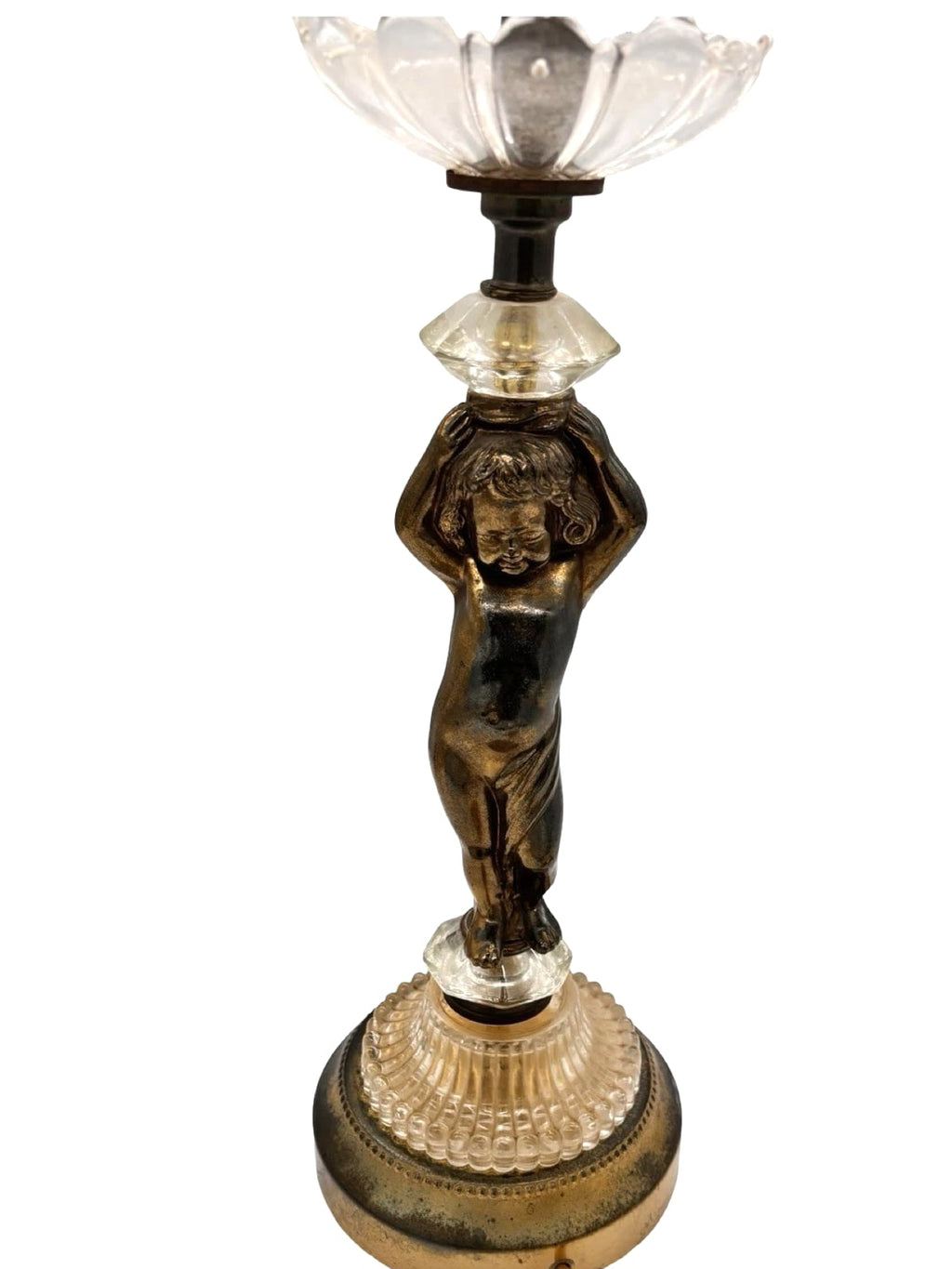 Vintage Nude Cherub Lamp w Crystal Accents Hollywood Regency Boudoir Light WORKS