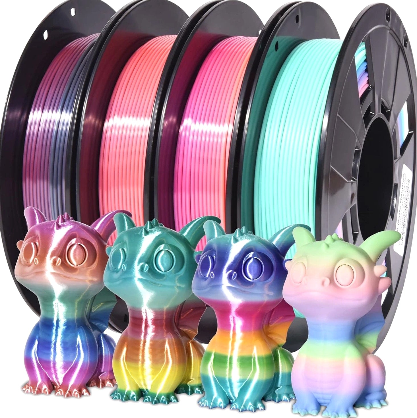 4-Pack Silk Matte Rainbow PLA Filament 1.75mm - Multicolor Fast Color Change 3D