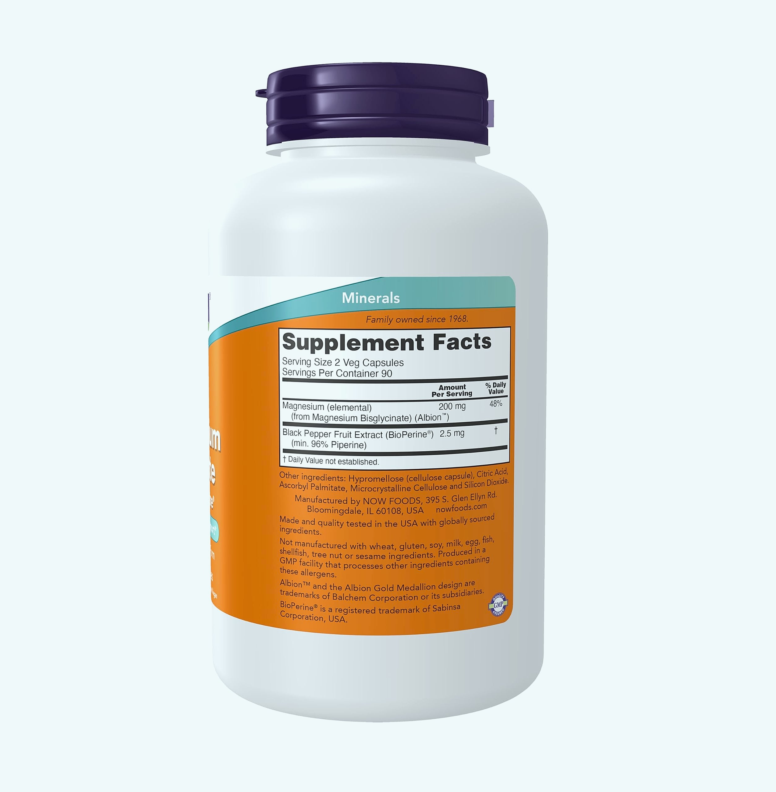 NOW Foods Magnesium Glycinate with BioPerine, 180 Veg Capsules