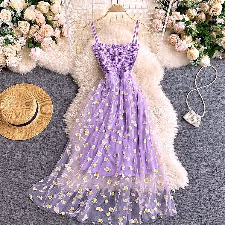 YUOOMUOO Women's Floral Print Mesh Party Dress