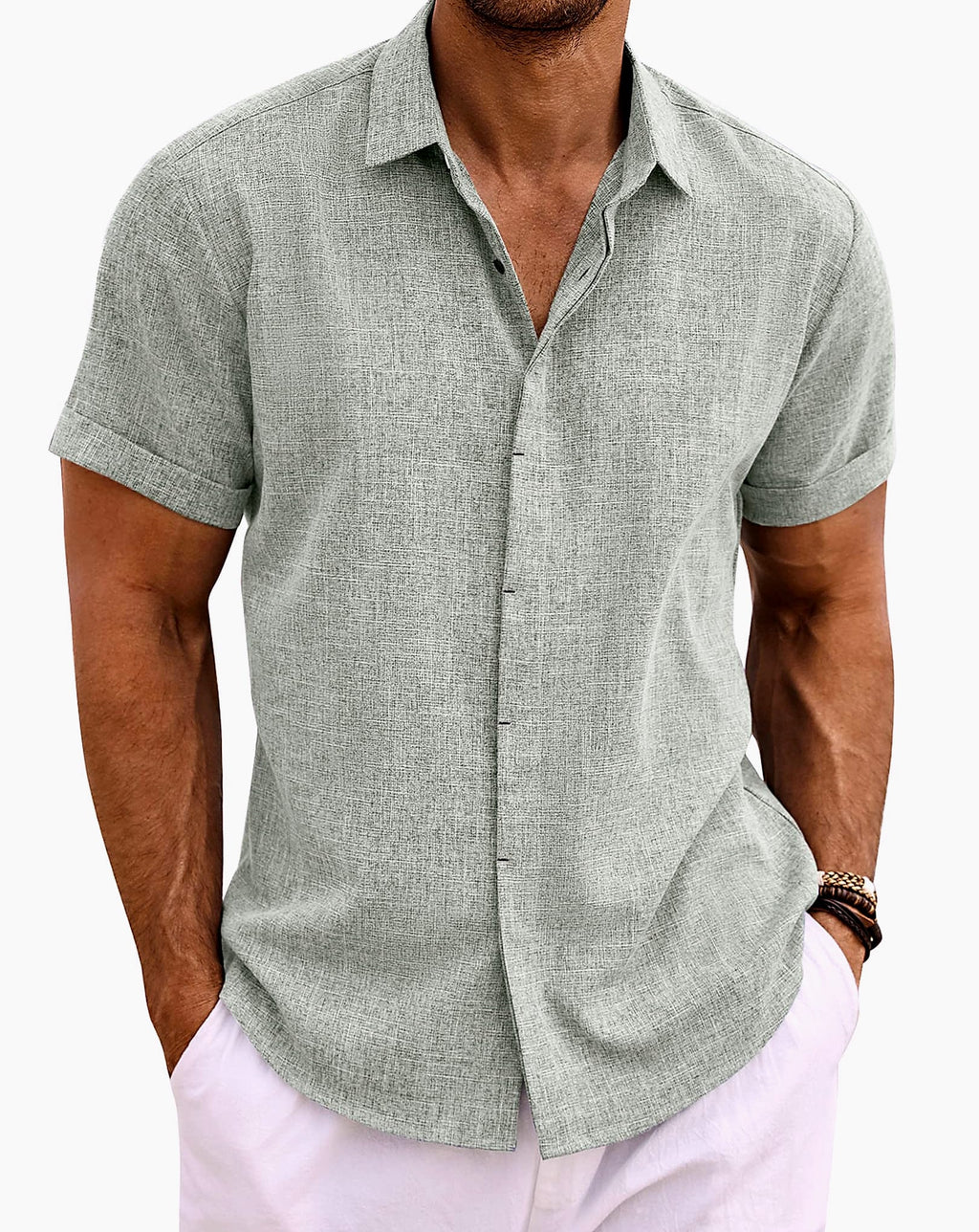 COOFANDY Men's Linen Short Sleeve Casual Button Down Shirt