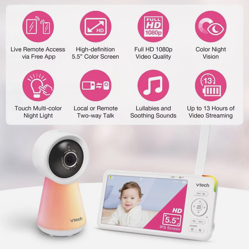 V-Tech 5.5" HD Smart Fixed Position Video Baby Monitor