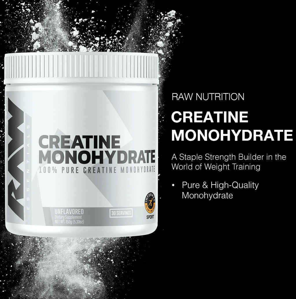 RAW Nutrition Creatine Monohydrate Powder, Unflavored 30 Servings