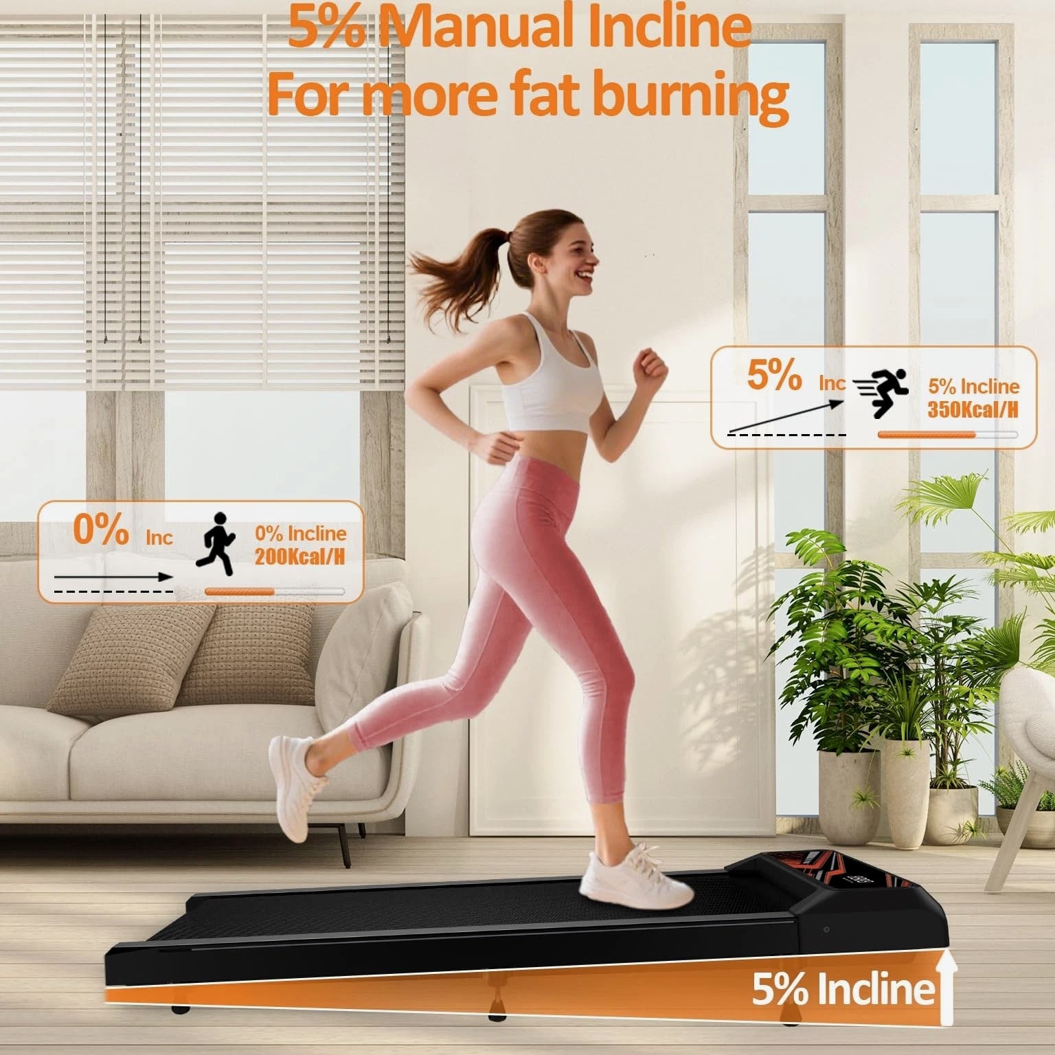 2.5HP Under Desk Treadmill w/ 5° Incline Pad, Quiet Walking Running Machine