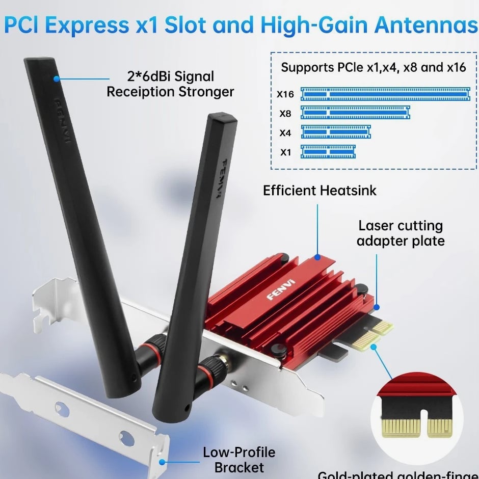Ultra-Fast WiFi 7 BE5400 PCIe Desktop Network Card Tri-Band with Bluetooth5.3