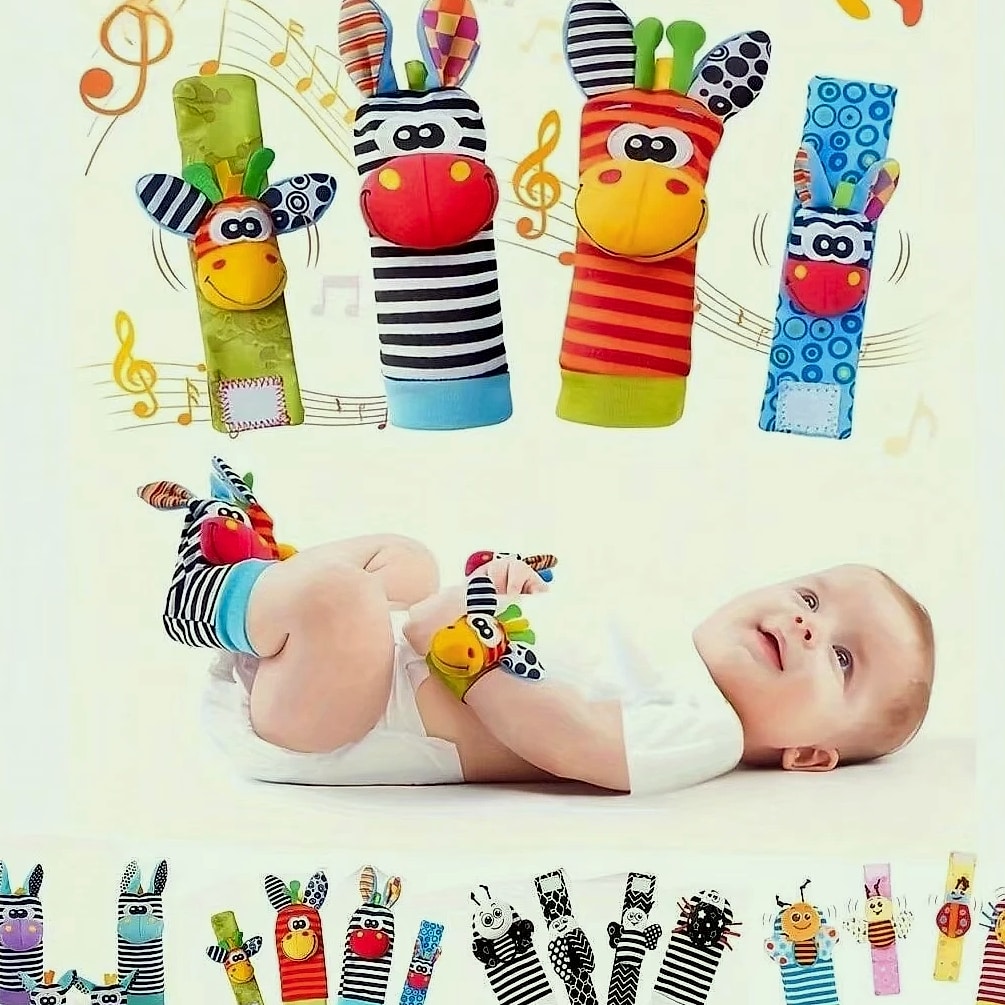 4-Piece Baby Rattle Sock Toys for Infants and Toddlers