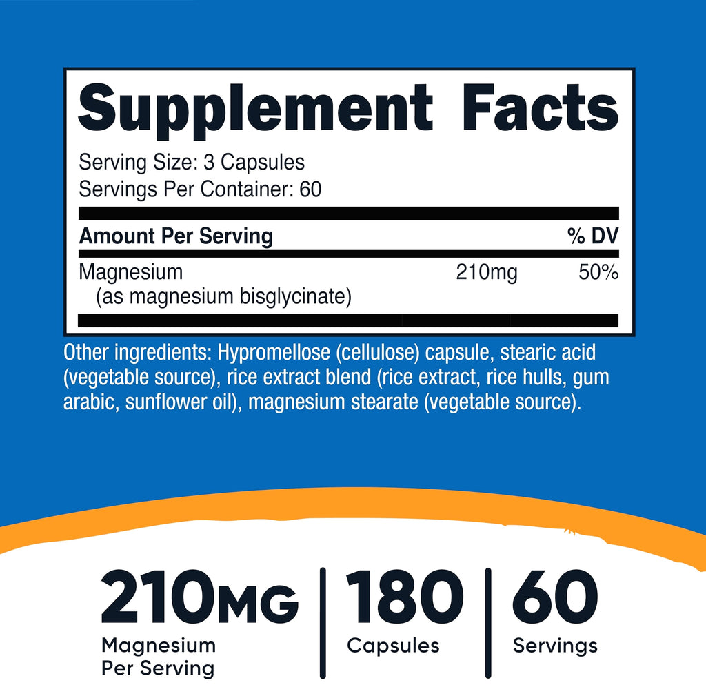 Nutricost Magnesium Glycinate 210mg Capsules, 180 Count