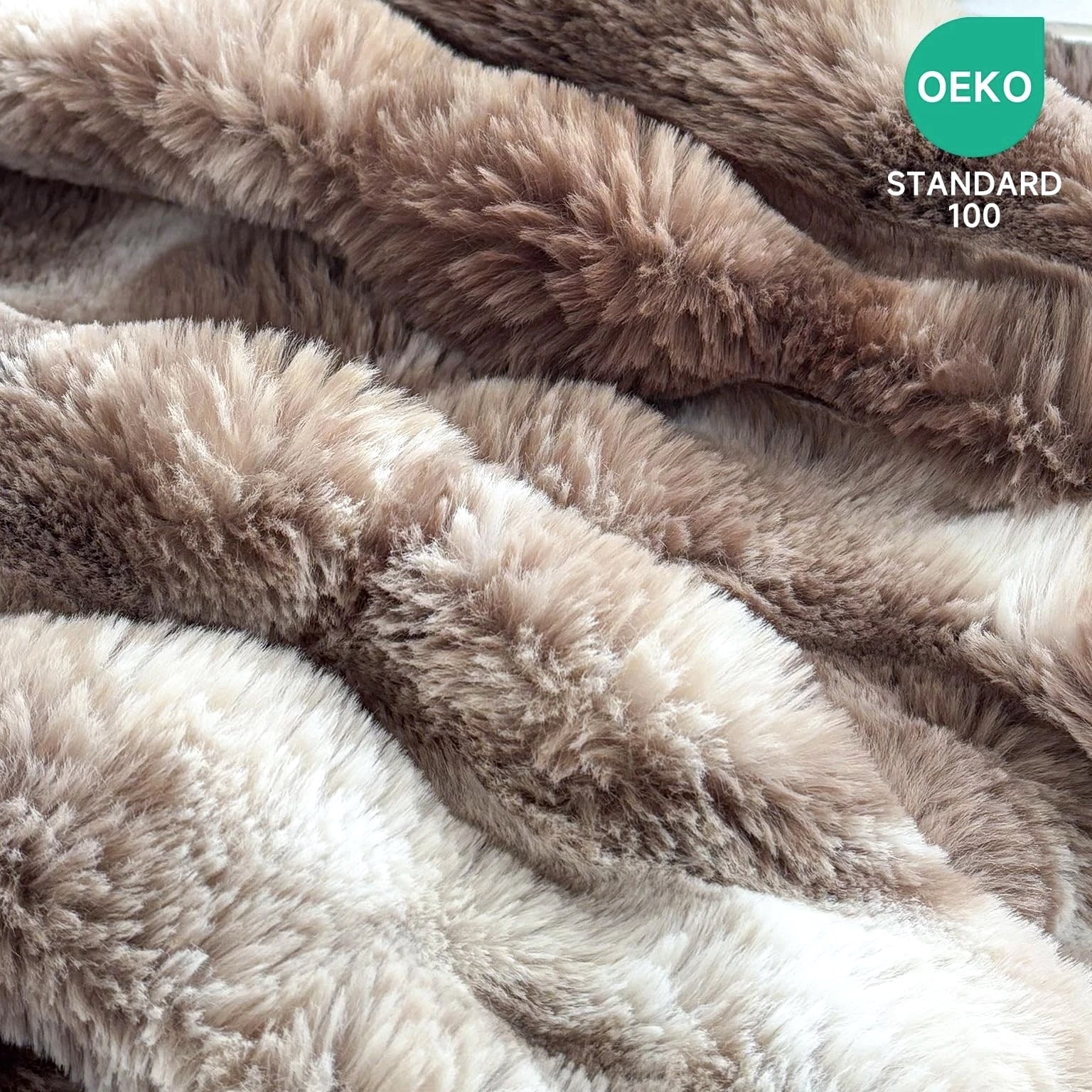 Luxury 1000GSM Faux Rabbit Fur Throw Blanket - Tie-Dye Brown, Ultra Soft Plush...