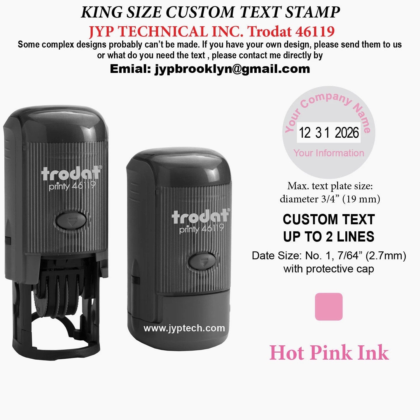 Trodat 46119 Round Rubber Self Inking Stamp 2 Lines Text and Date