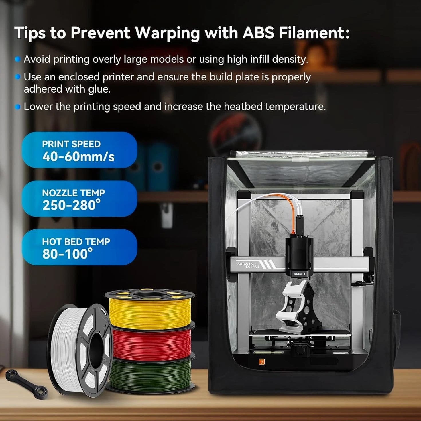 ABS Filament 1.75mm 1kg White, Strong & Durable 3D Printer Material, Hot Defo...