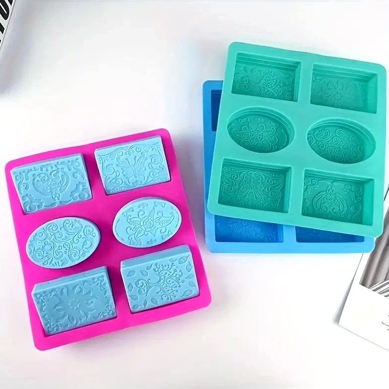 6 Cavity Silicone Lace Flower Soap Bar Mold - Soap Making Supplies