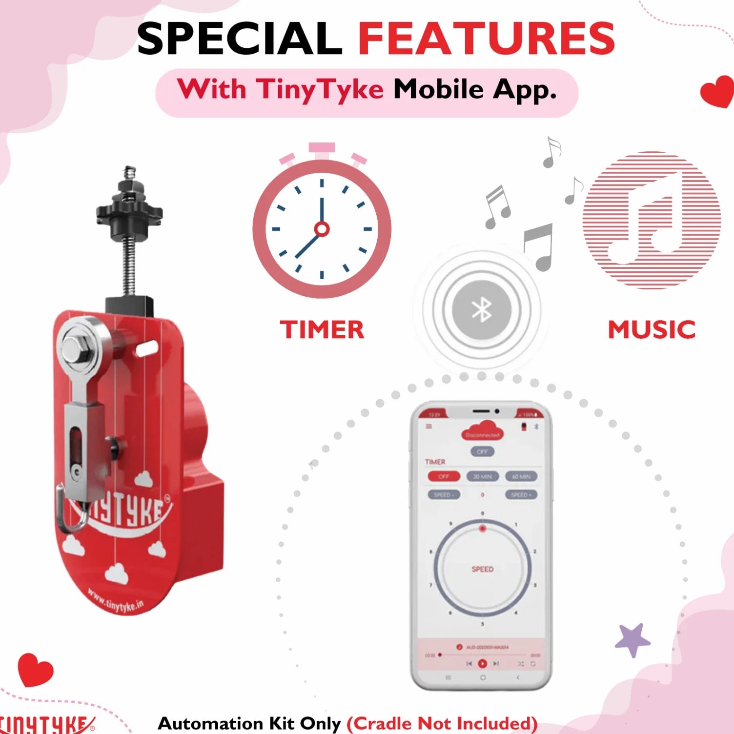 TinyTyke Baby Cradle Automation Kit with Mobile App | Automatic Swing Control