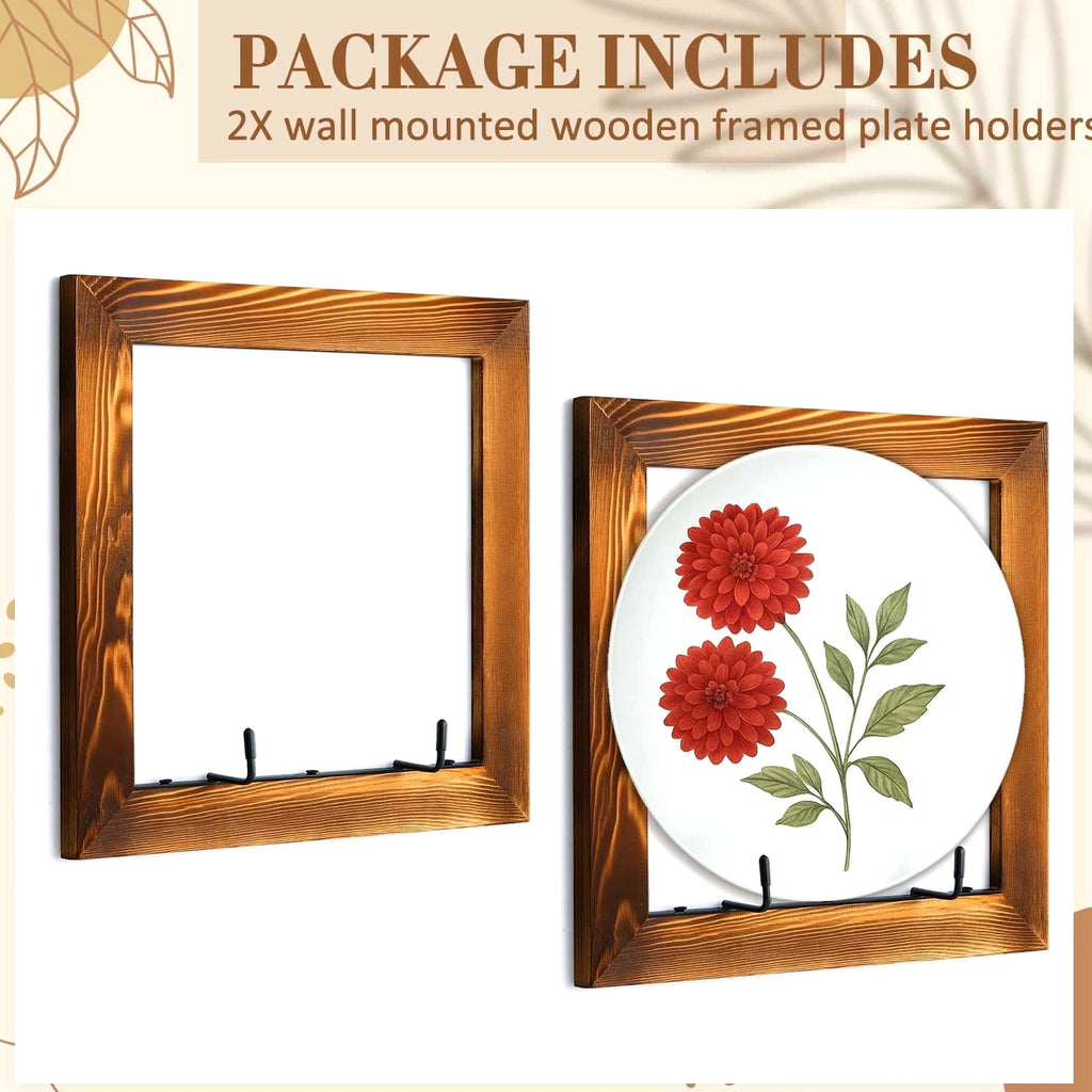 Yalikop 2 Set Plate Hangers, Wall Mounted Wooden Plate Display Holders, Rusti...