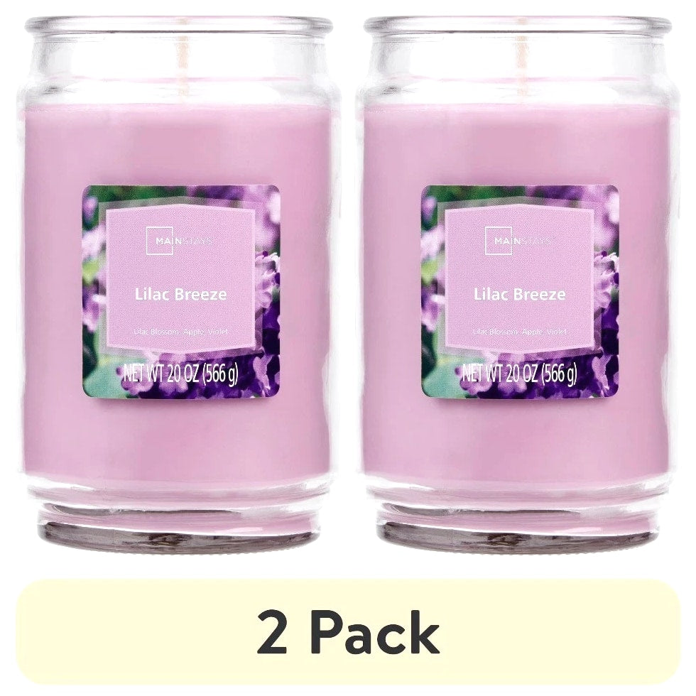 Lilac Breeze Scented Single-Wick Large Glass Candle Jar, 20 oz (2 Pack)