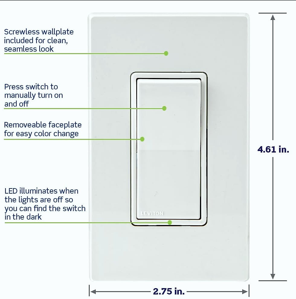 Leviton D215S-1RW Decora Smart Wi-Fi Switch, Matter Compatible