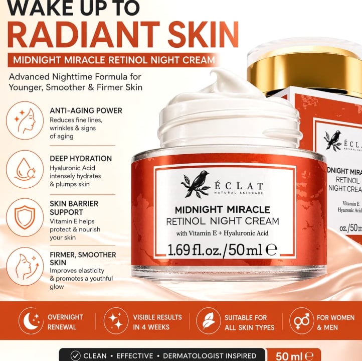Retinol Night Cream Anti Aging - Hyaluronic Acid Wrinkle Repair Face 50ml
