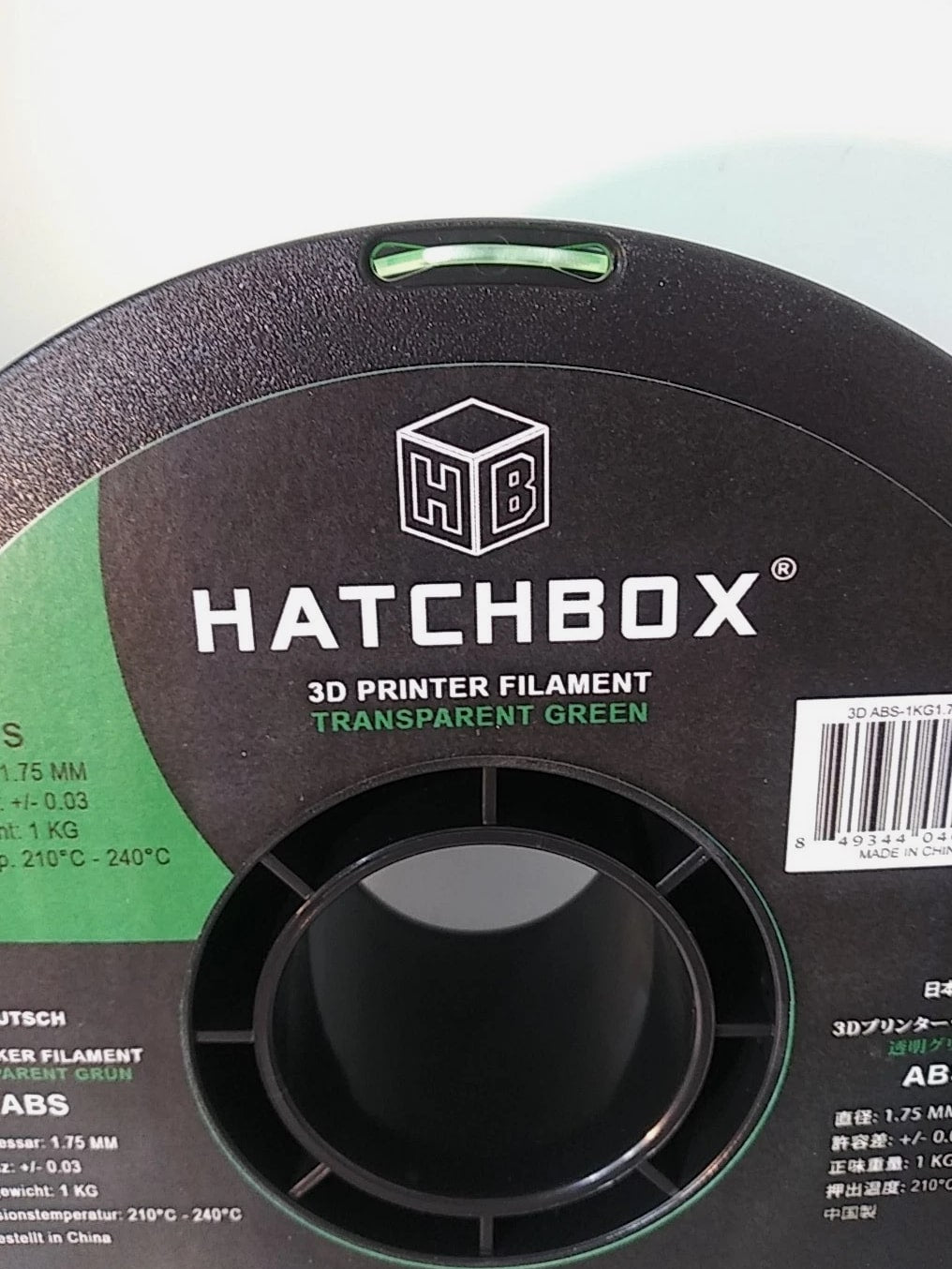Hatchbox ABS 1.75 mm 3D Printer Filament Transparent Green 1kg Spool Quick Delivery