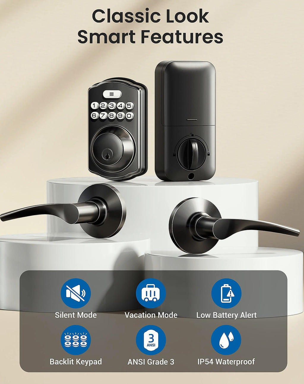 Veise Keyless Entry Door Lock with Lever Handles Digital Deadbolt
