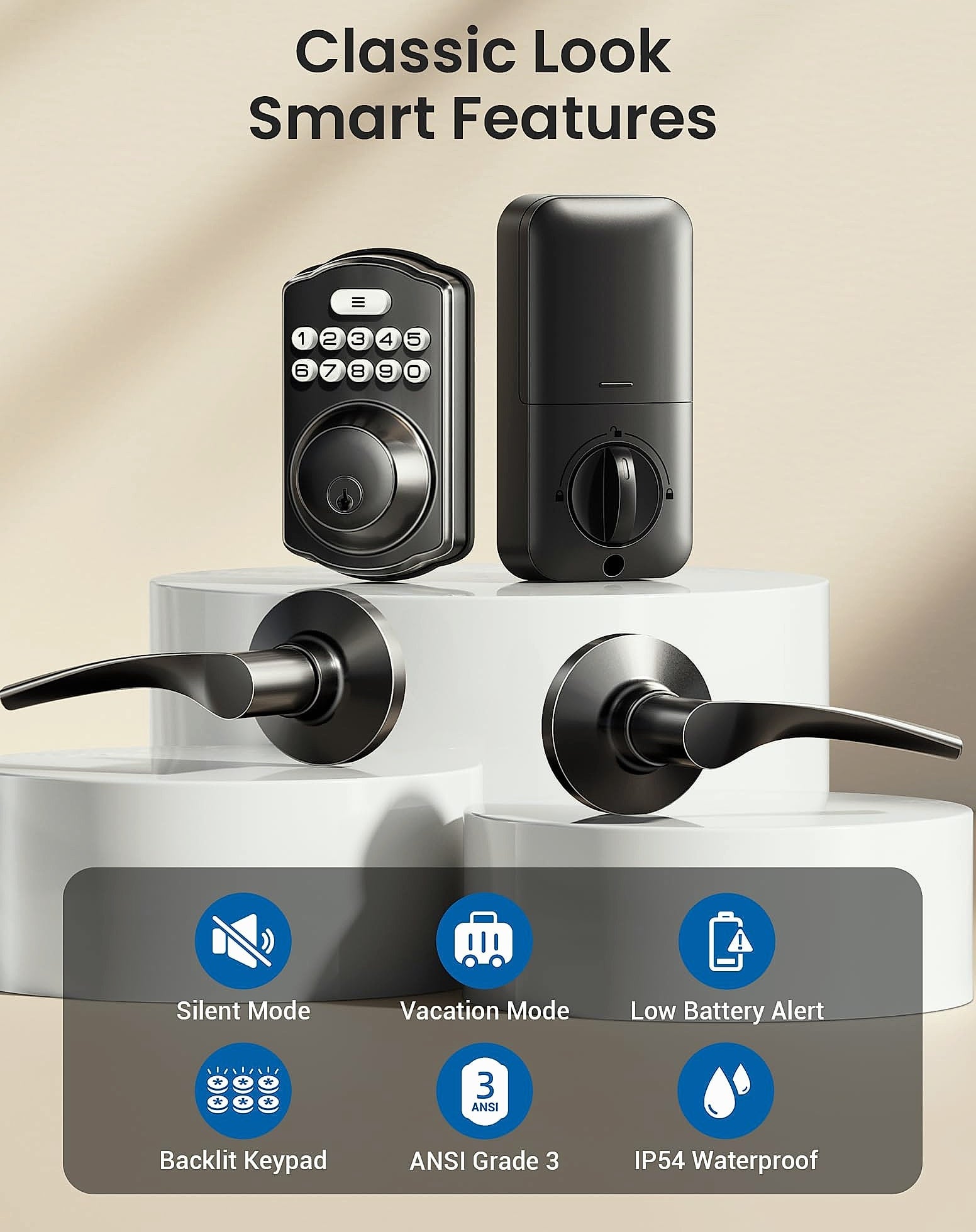 Veise Keyless Entry Door Lock with Lever Handles Digital Deadbolt