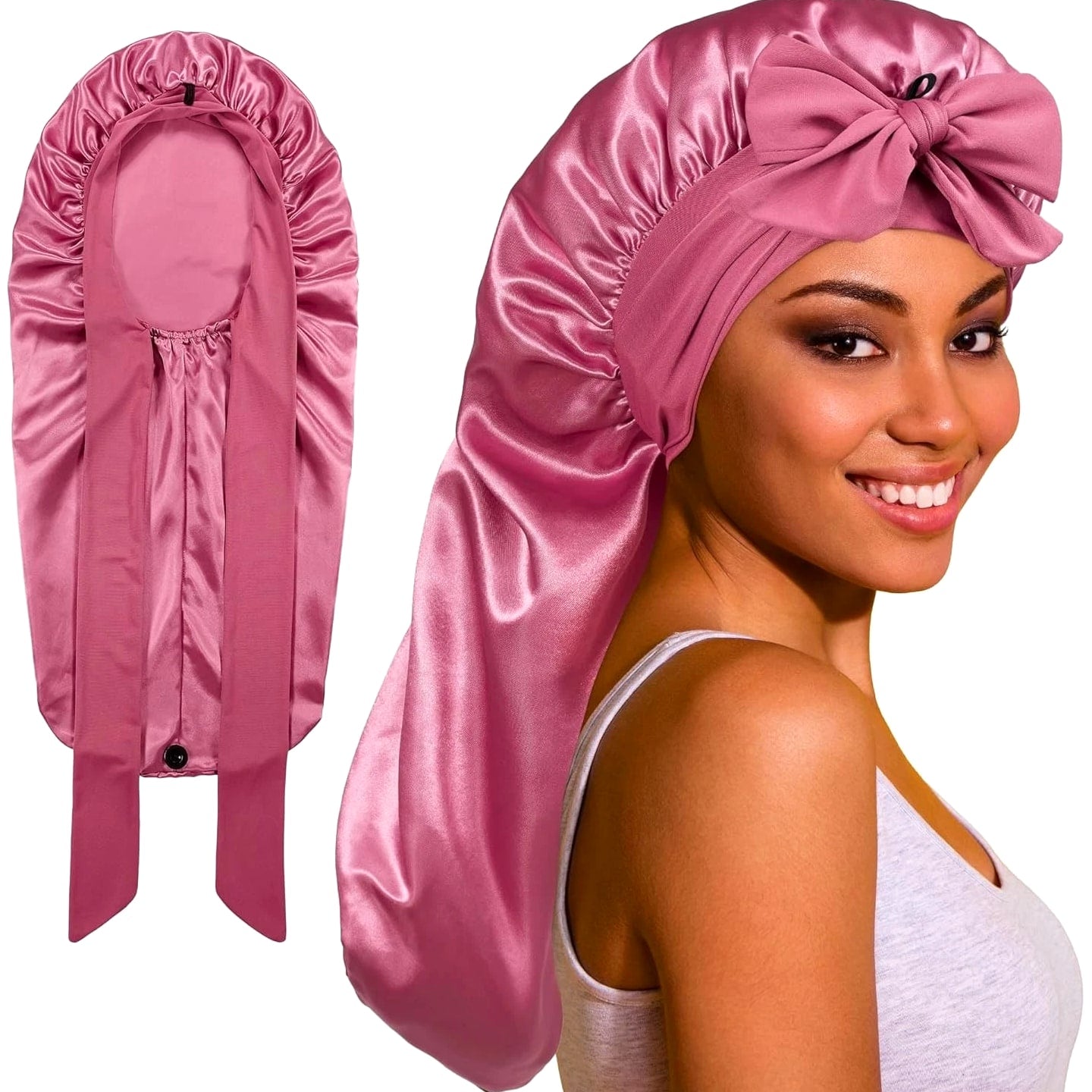 "Long Bonnet Satin Hair Silk Bonnet for Sleeping Women, Silky Bonnets for Women