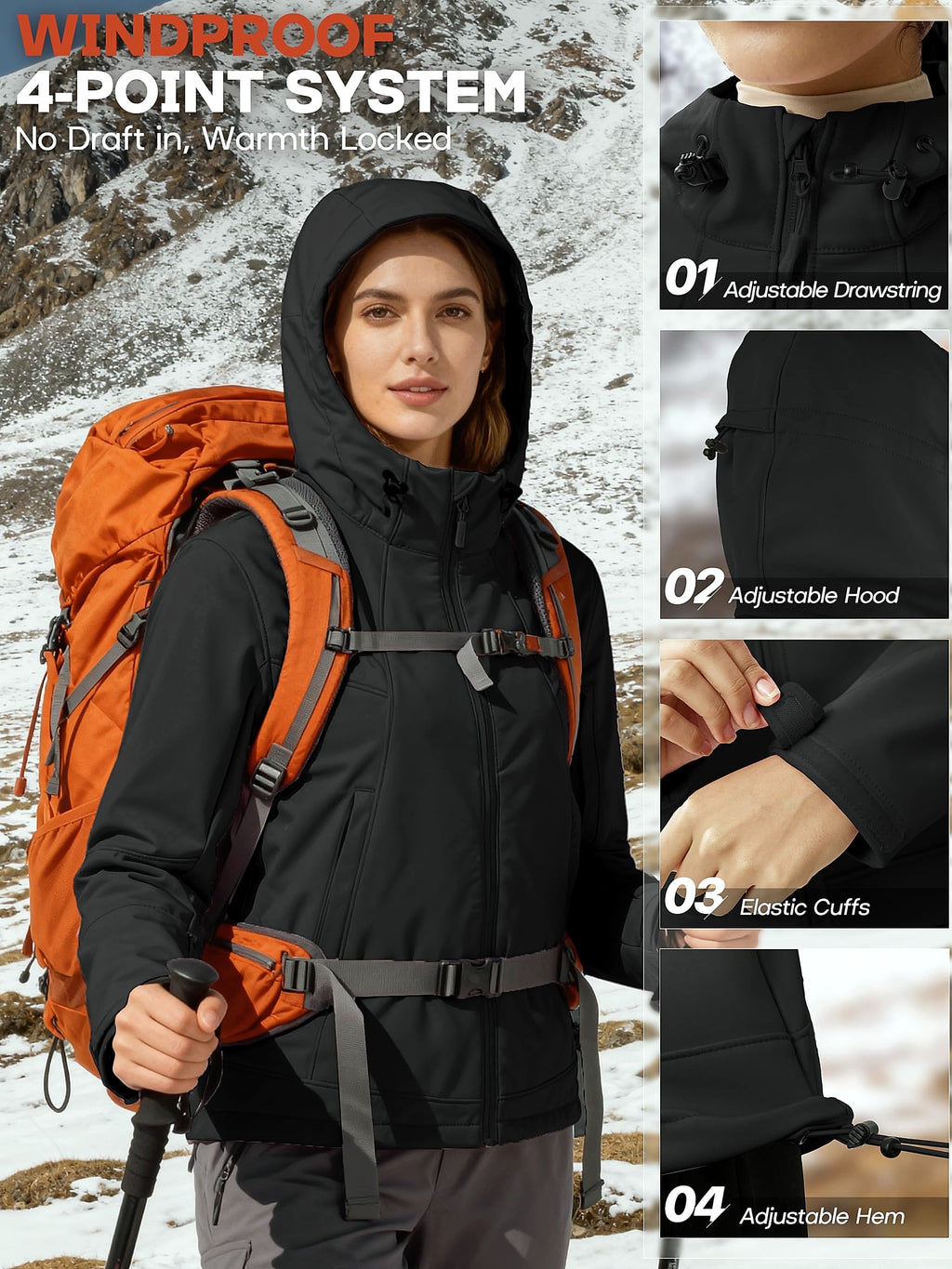 Free Soldier Women's Waterproof Softshell Jacket with Hood