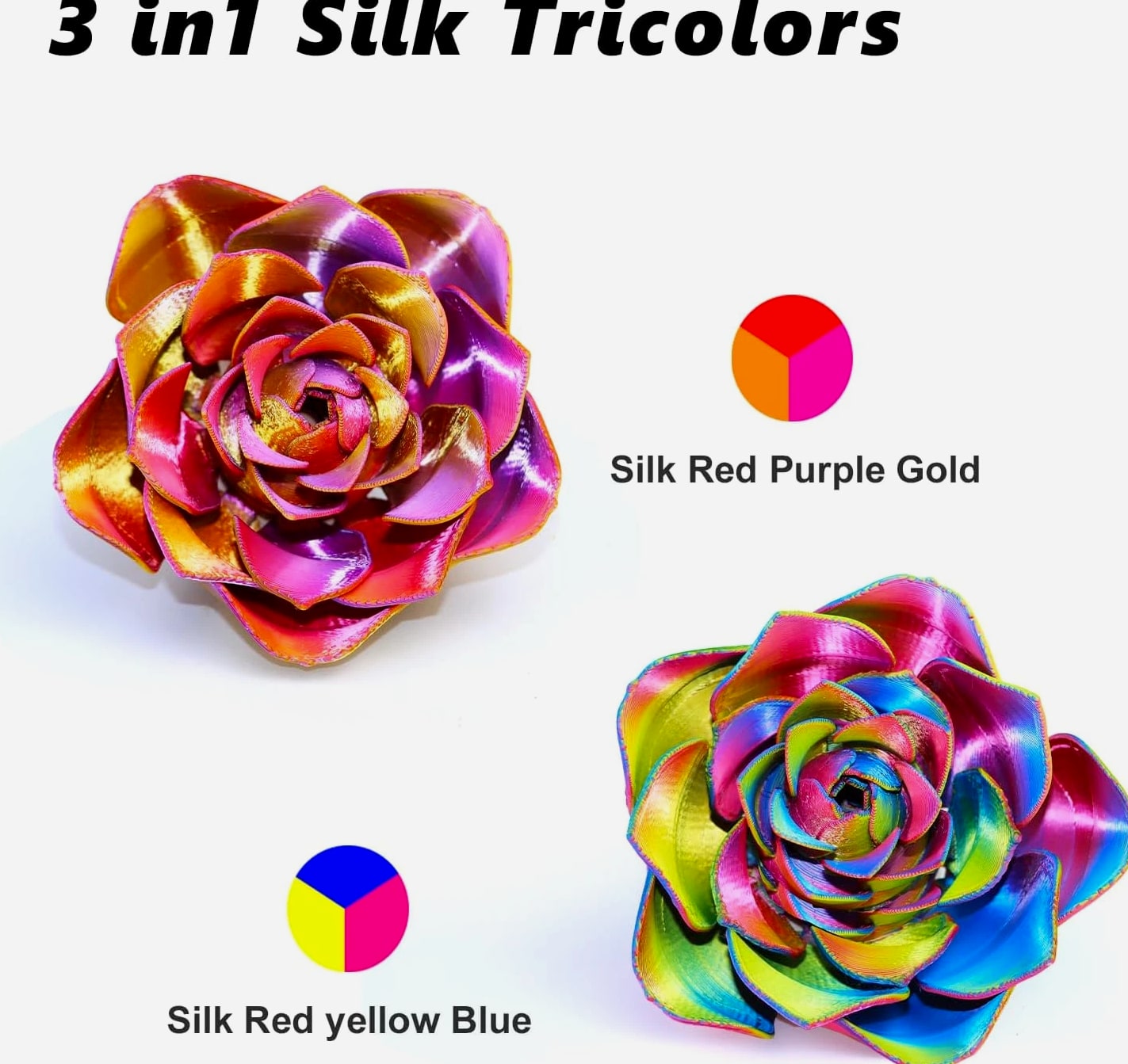 3D PLA Filament 1.75mm Bundle, Tri-Color 3D Printer Filament, Rainbow Silk