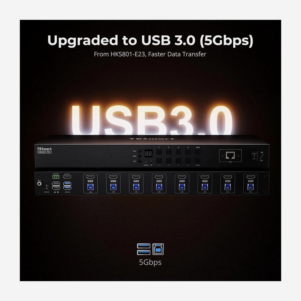 TESmart USB 3.0 HDMI KVM Switch 8 Port 4K@60Hz Rackmount EDID LAN IP RS232