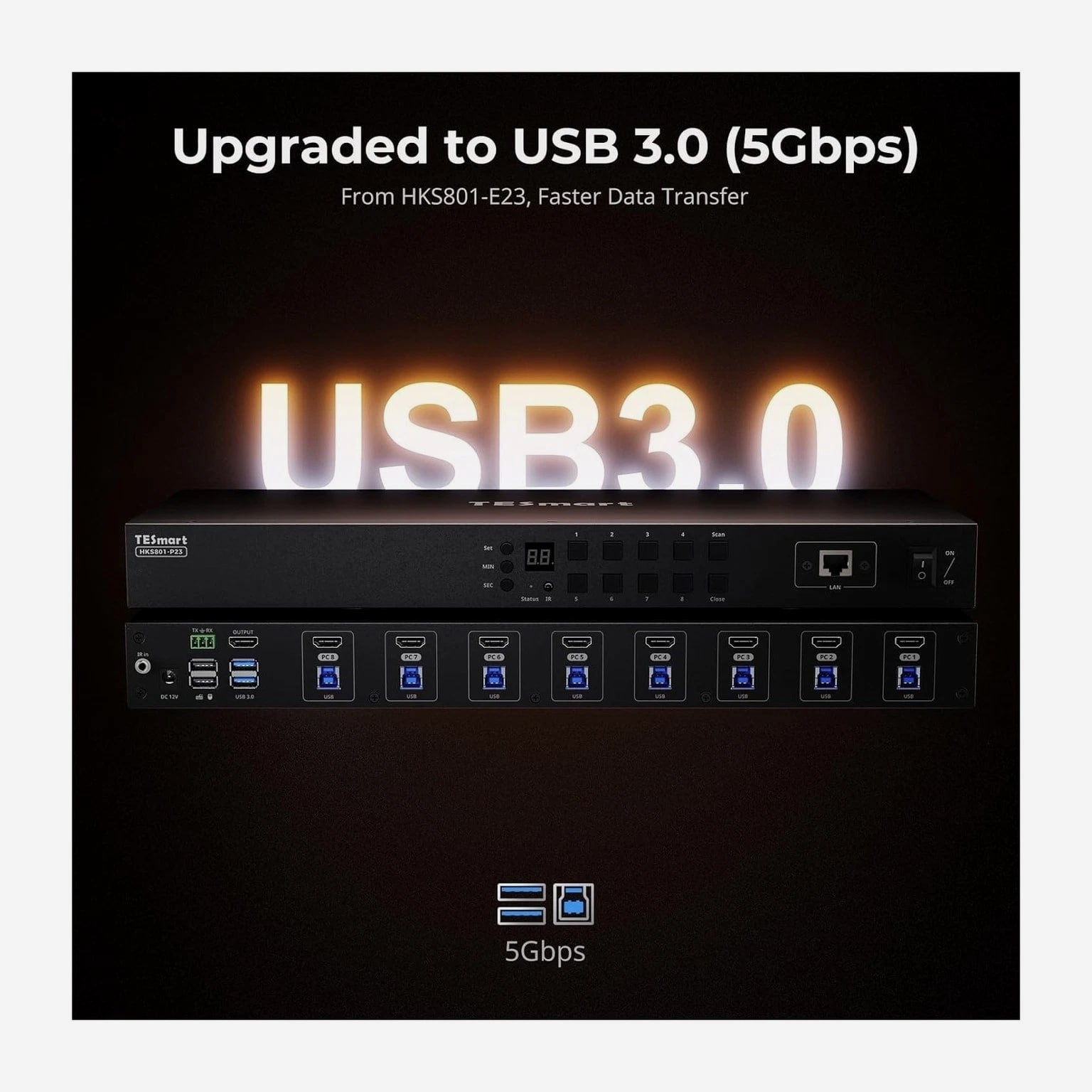 TESmart USB 3.0 HDMI KVM Switch 8 Port 4K@60Hz Rackmount EDID LAN IP RS232