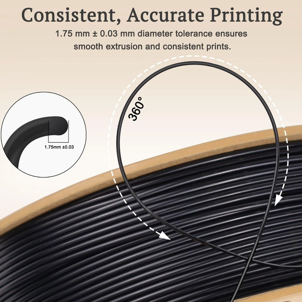 Black TPU Filament 1.75mm 250g (0.55 lb), 95A Flexible Rubber-Like 3D Printer Filament
