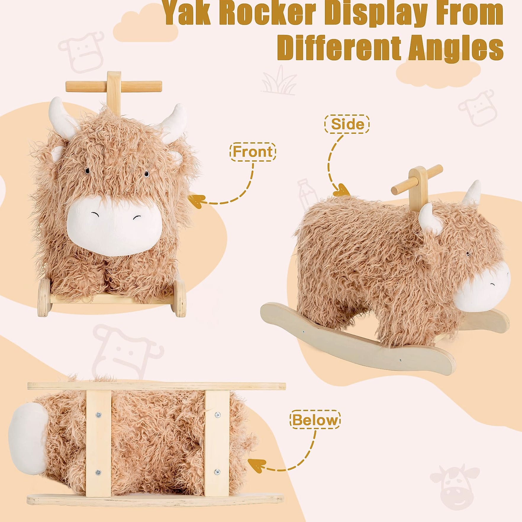 Jolie Vallée Wooden Yak Rocking Horse for Toddlers