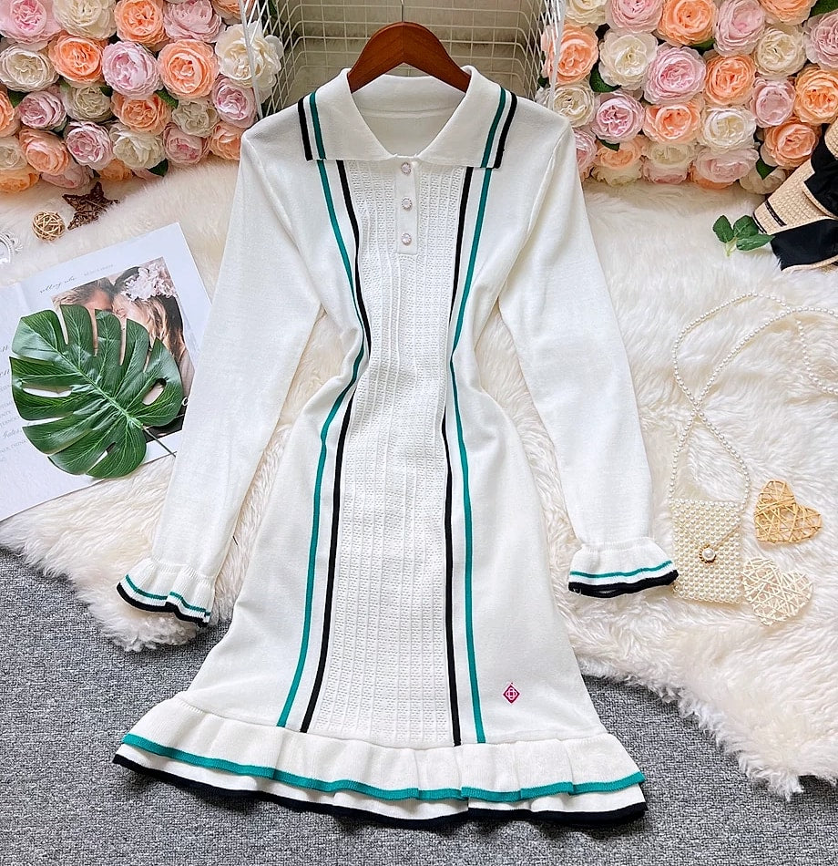 YUOOMUOO Knitted Mini Dress with Ruffle Hips