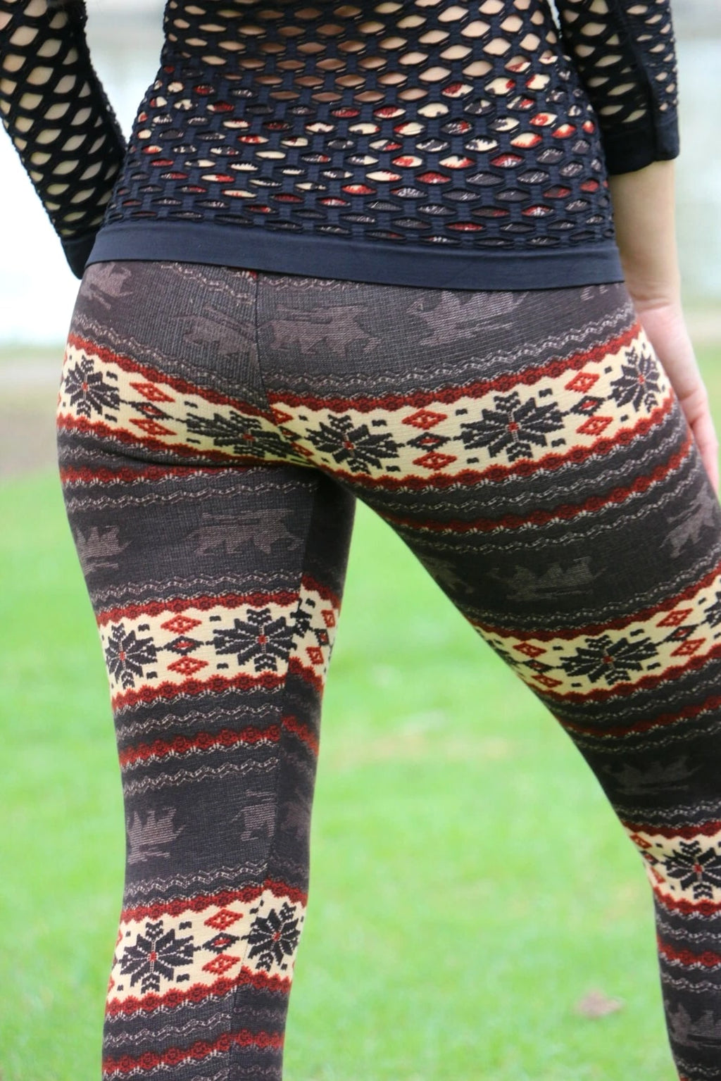 Thin/Thick Winter Womens Nordic Reindeer Snowflake Knitted Leggings Pants