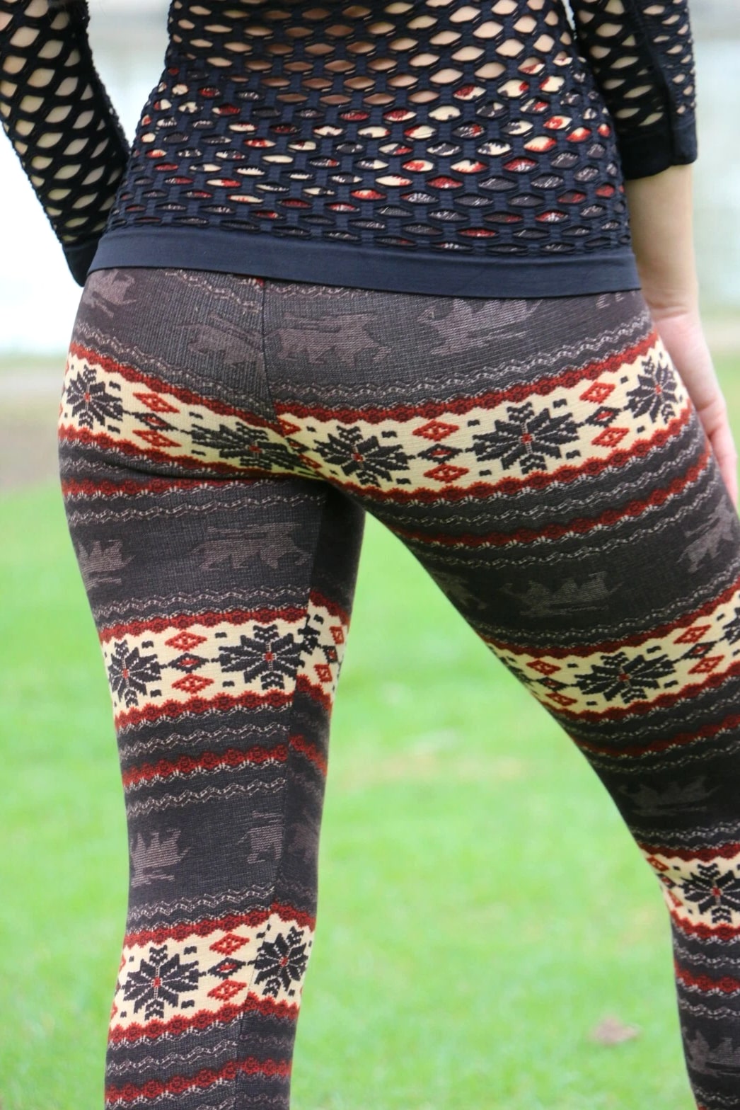 Thin/Thick Winter Womens Nordic Reindeer Snowflake Knitted Leggings Pants