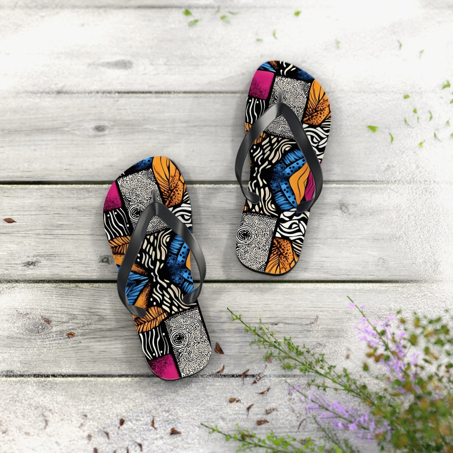 Floral and Feather Flip Flops | Beach Sandals for Summer Vibes Vacation Footwear