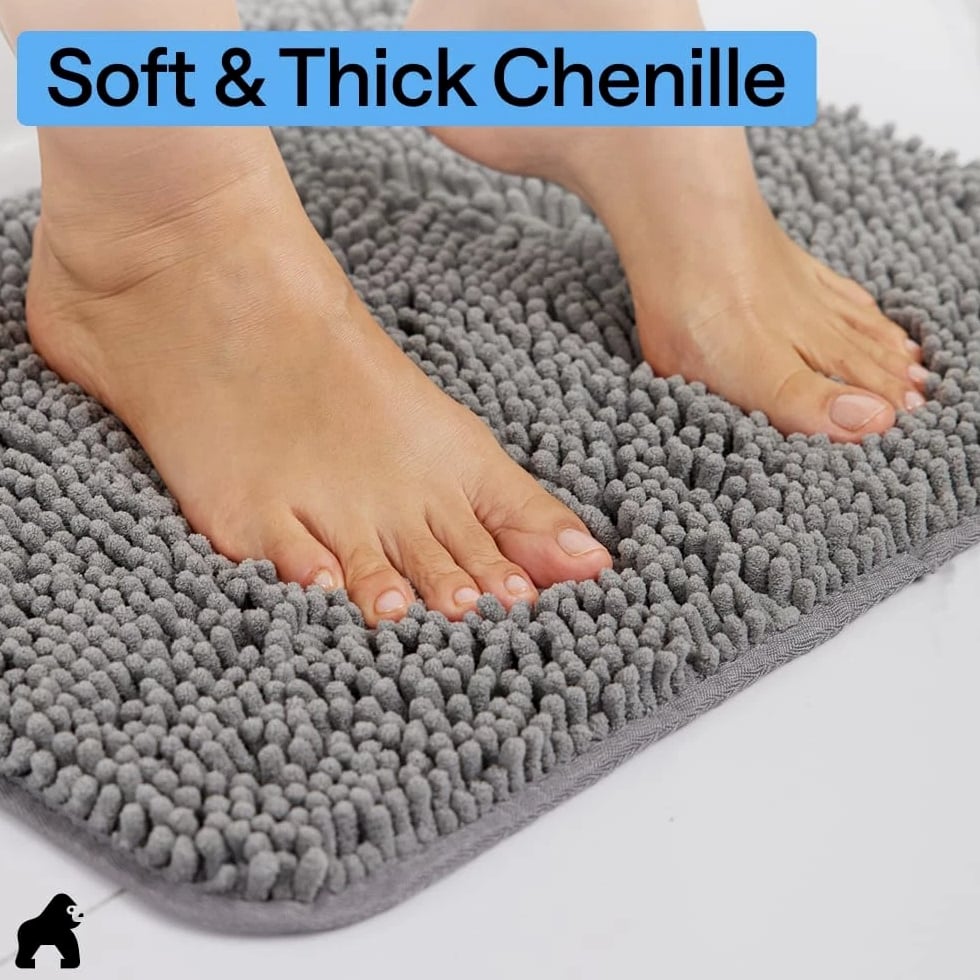 GORILLA GRIP Bath Rug Mat 30X20, Thick Soft Absorbent Chenille, Quick-Dry Microfiber