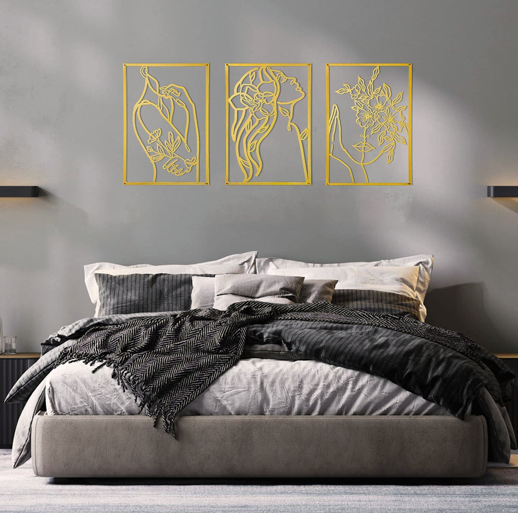 AGIOTA 3 Pcs Gold Wall Art Female Body Line Drawing Metal Decor