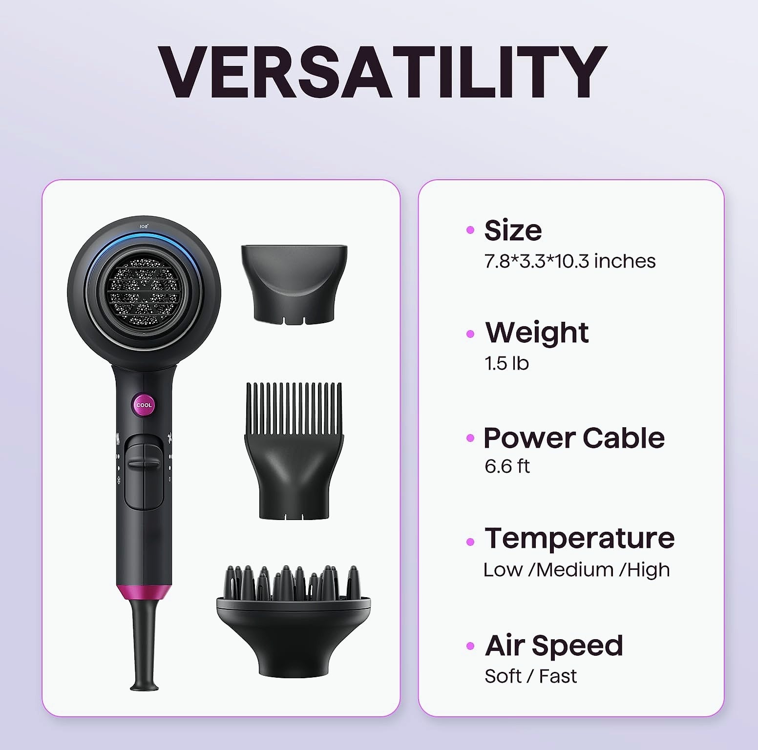 Wavytalk 1875W Ionic Hair Dryer with Diffuser and Comb