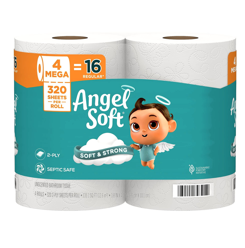 Angel Soft Mega Rolls Toilet Paper, 18 Pack, 2-Ply Soft Tissue