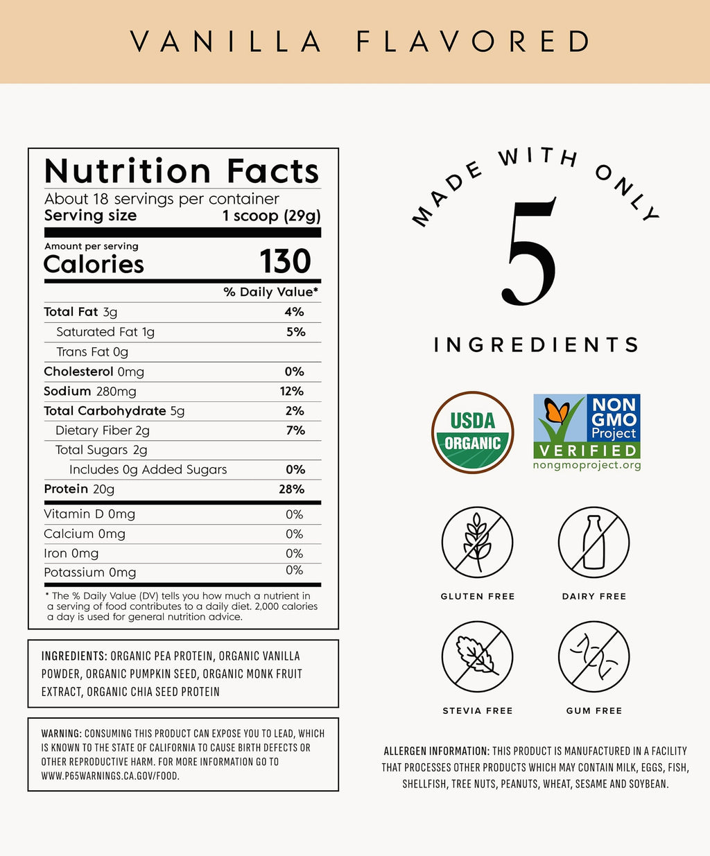 Truvani Organic Plant Based Protein Powder Vanilla 20g Pea