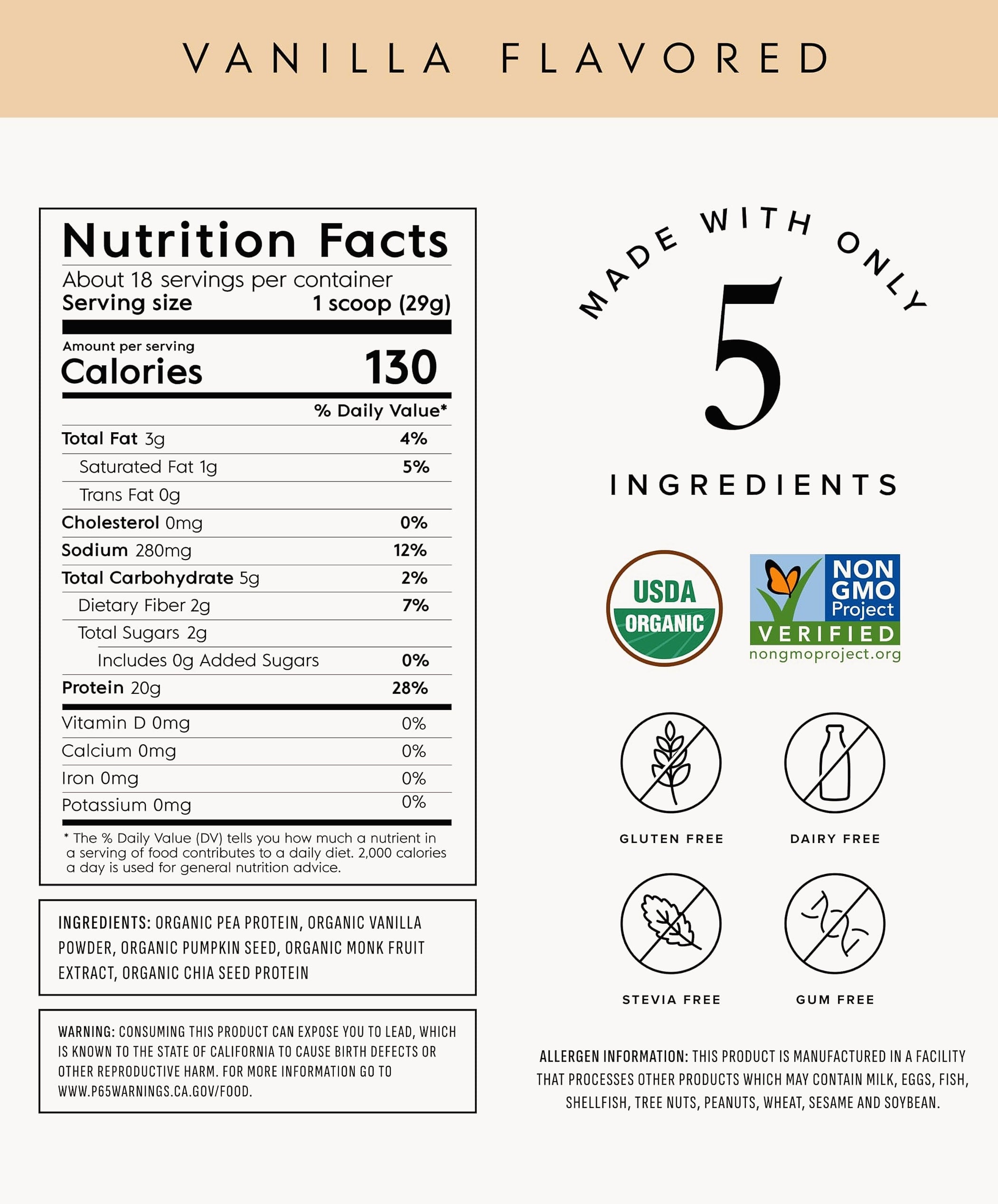 Truvani Organic Plant Based Protein Powder Vanilla 20g Pea