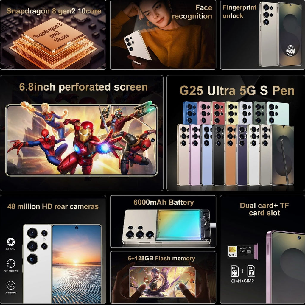 Unlocked Cell Phone 25 Ultra 128GB 5G Dual SIM Smartphone Android 15 Cheap Phone