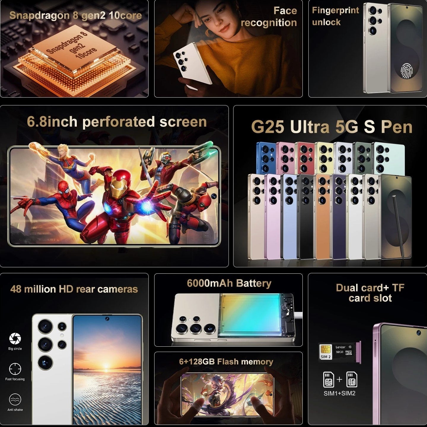 Unlocked Cell Phone 25 Ultra 128GB 5G Dual SIM Smartphone Android 15 Cheap Phone