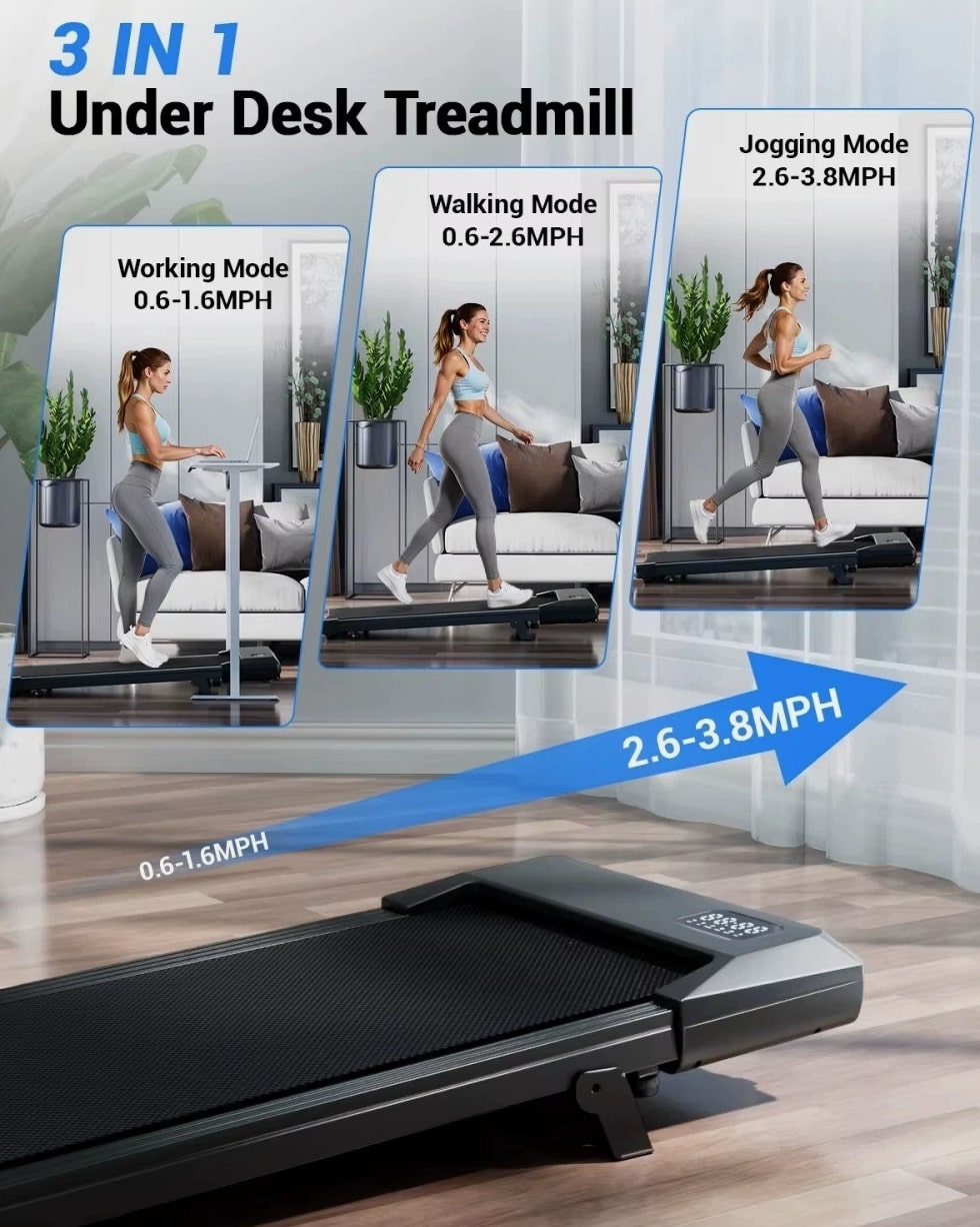 Under Desk Treadmill 2.5HP Walking Pad with 6% Slope Quiet Home Office 300lbs