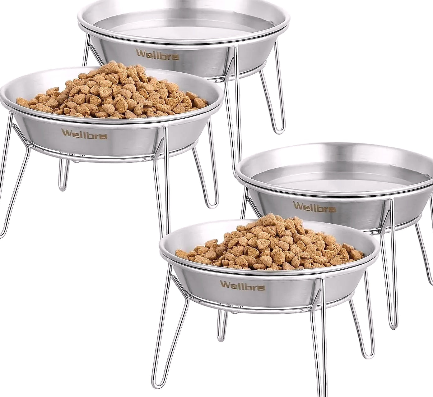 4-Pack Stainless Steel Raised Pet Bowls for Cats
