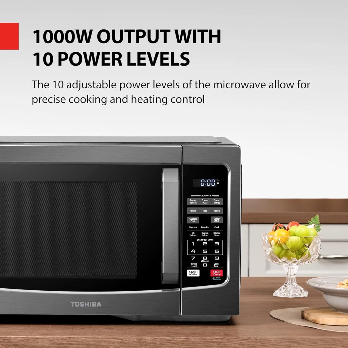 1.2 Cu Ft 1000 Watt Countertop Microwaves Ovens Smart Humidity Sensor 10 Levels