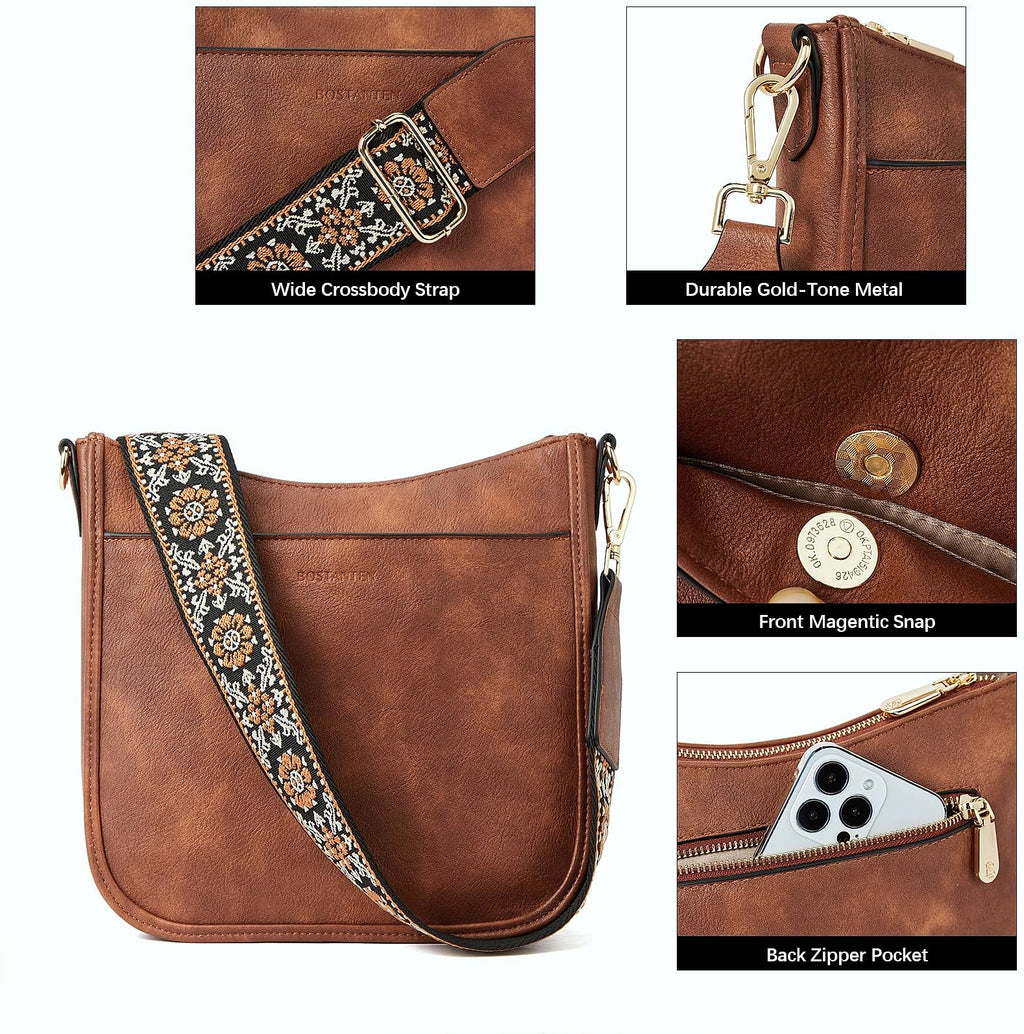 BOSTANTEN Women's Vegan Leather Crossbody Bag Hobo Shoulder Purse